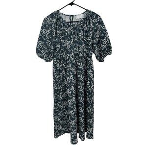 ASOS Design Ditsy Floral Print Teal Blue Puff Sleeves Tiered Smock Dress Sz 2